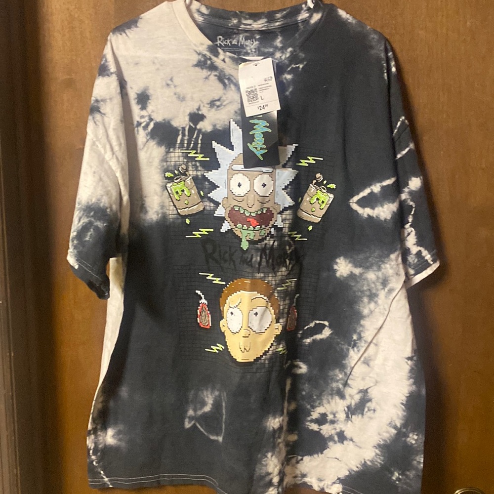 Black and white tye dred Rick snd Morty tshirt nwt